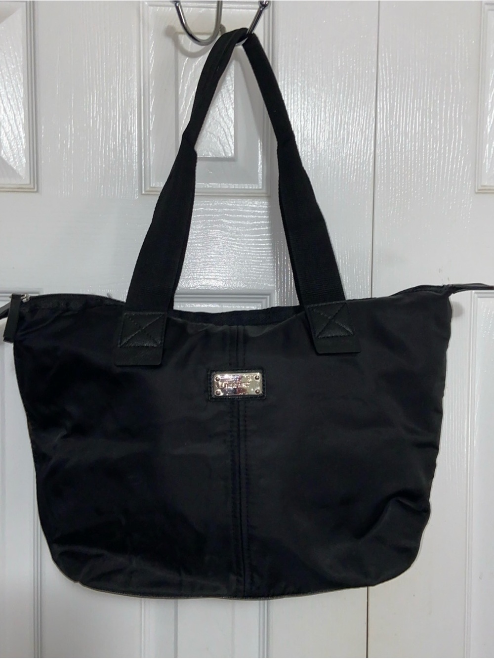 Nine West Black Nylon Tote with Silver Nameplate